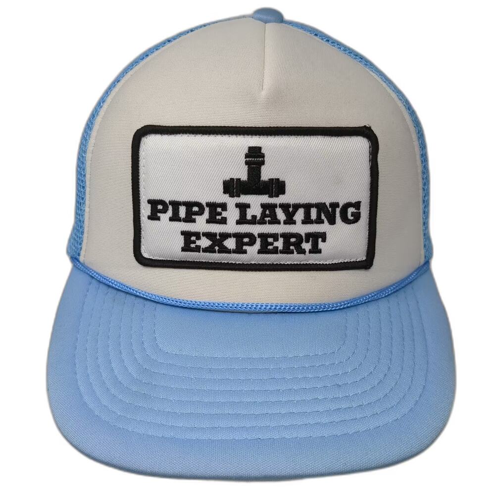 Spirit Trucker Hat Blue White OS Pipe Laying Expert Patch Mesh Foam Adjustable